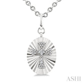 1/10 Ctw Oval Fluted Medallion Single Cut Diamond Cross Pendant With Chain in Sterling Silver